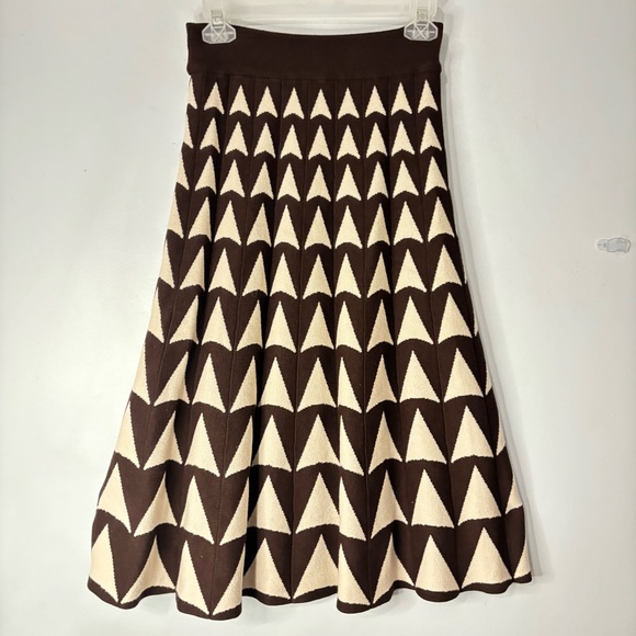 Knit Warm Geometric Print High Waist Pleated Skirt Winter Below Knee Sz Small - Picture 1 of 7